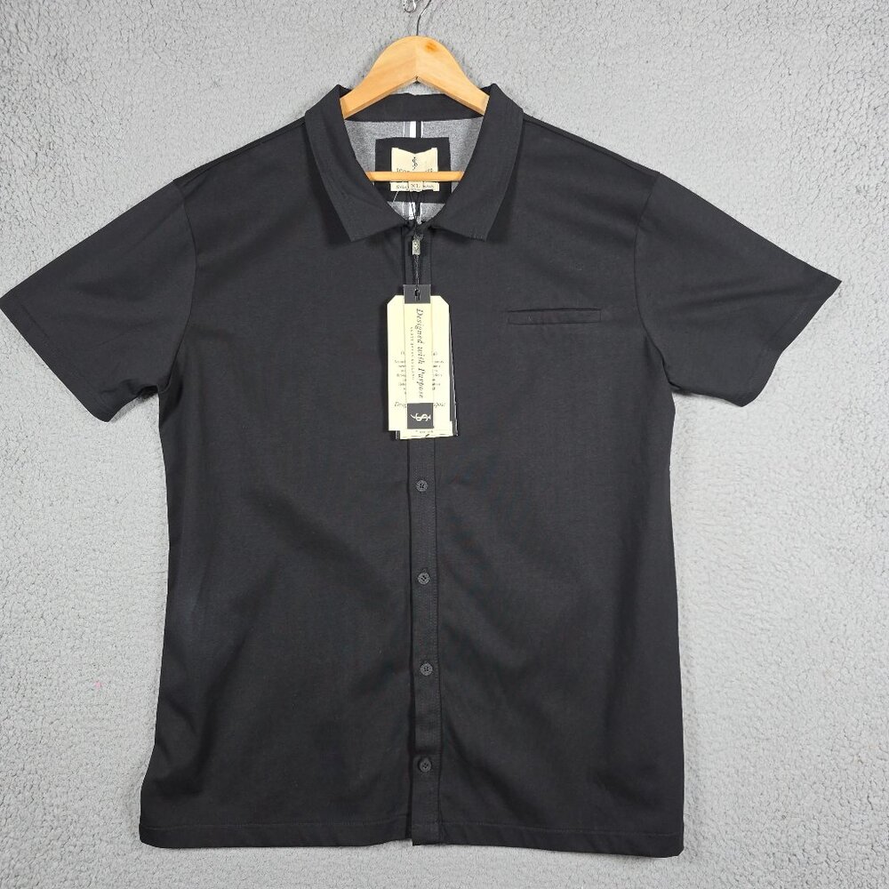 Scott James Shirt Mens Size XL‎ Black Slim Fit Knit Cotton Short Sleeve Goth NWT
